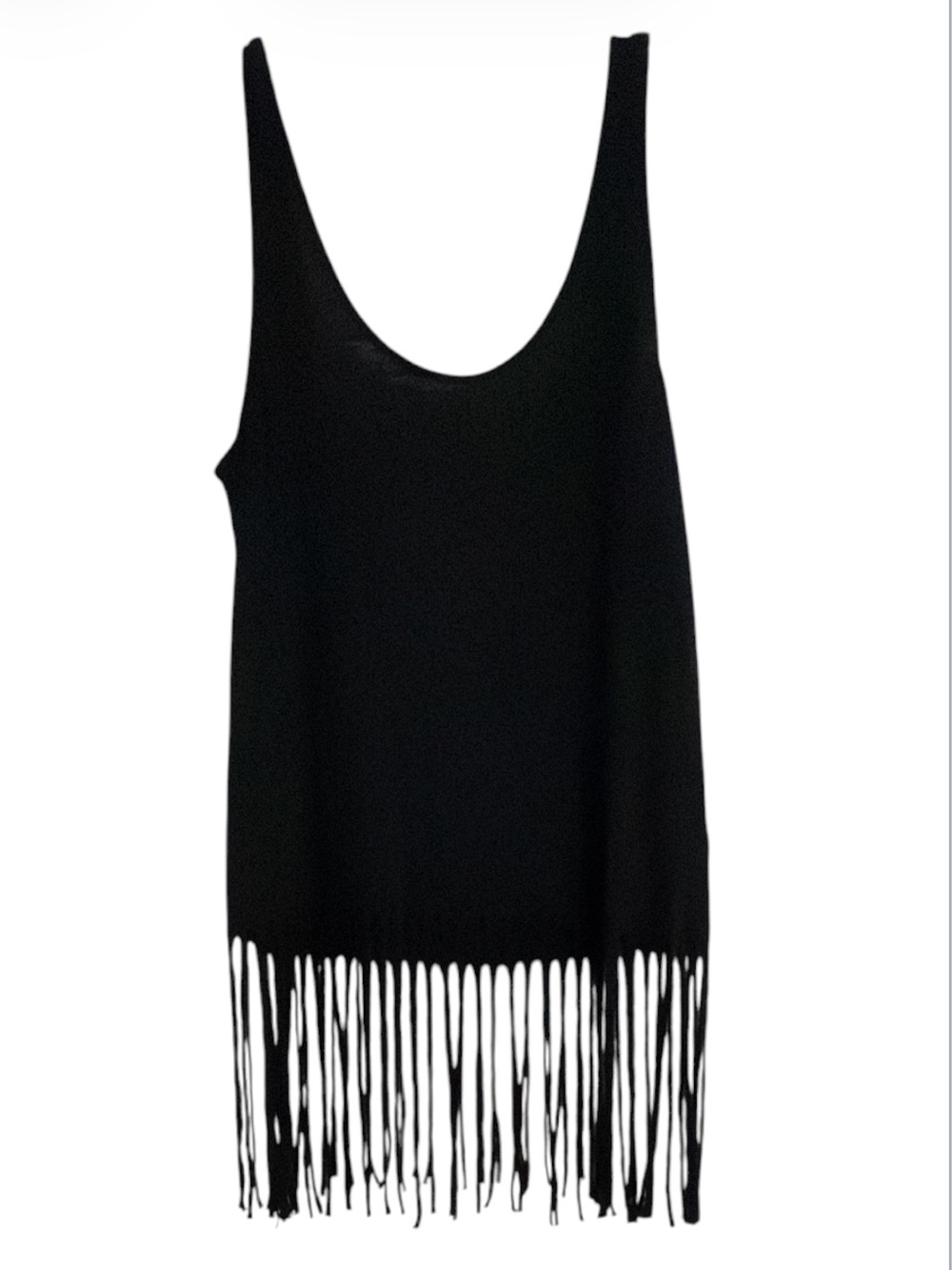Express Black Fringe Boho Tank Top Cotton Modal Knit Festival Size M